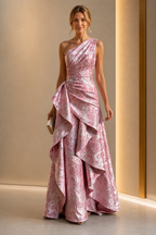 Elegant A-Line One-Shoulder Sleeveless Asymmetrical-Back Floor-Length Mother of the Bride Dress