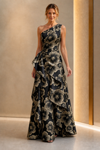 Elegant A-Line One-Shoulder Sleeveless Asymmetrical-Back Floor-Length Mother of the Bride Dress