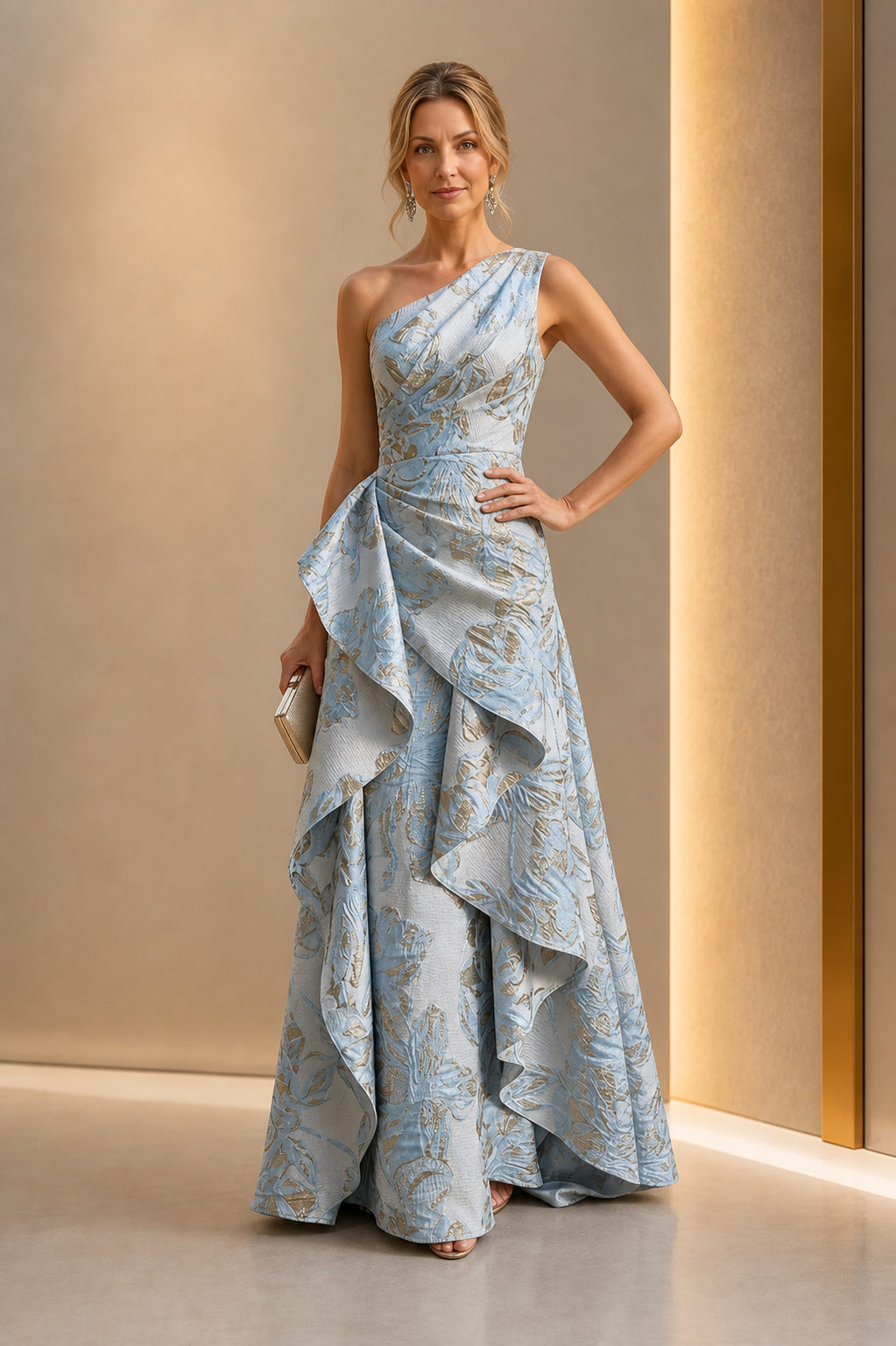 Elegant A-Line One-Shoulder Sleeveless Asymmetrical-Back Floor-Length Mother of the Bride Dress