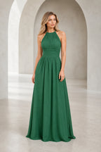 Romantic A-Line Halter Neck Sleeveless Keyhole Back Long Bridesmaid Dress