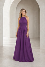 Romantic A-Line Halter Neck Sleeveless Keyhole Back Long Bridesmaid Dress
