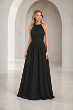 Romantic A-Line Halter Neck Sleeveless Keyhole Back Long Bridesmaid Dress