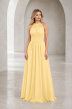 Romantic A-Line Halter Neck Sleeveless Keyhole Back Long Bridesmaid Dress