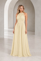 Romantic A-Line Halter Neck Sleeveless Keyhole Back Long Bridesmaid Dress