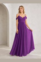 Romantic A-Line Sweetheart Off-Shoulder Spaghetti-Strap Zip-Back Long Bridesmaid Dress