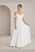 Romantic A-Line Sweetheart Off-Shoulder Spaghetti-Strap Zip-Back Long Bridesmaid Dress