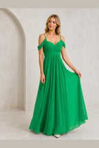 Romantic A-Line Sweetheart Off-Shoulder Spaghetti-Strap Zip-Back Long Bridesmaid Dress