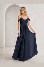 Romantic A-Line Sweetheart Off-Shoulder Spaghetti-Strap Zip-Back Long Bridesmaid Dress