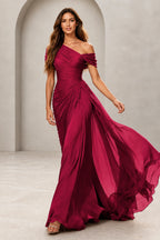 Refined A-Line One-Shoulder Draped Sleeve Low Back Floor-Length Evening Dress
