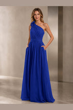 Romantic A-Line One Shoulder Sleeveless Open Back Long Bridesmaid Dress