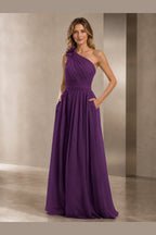 Romantic A-Line One Shoulder Sleeveless Open Back Long Bridesmaid Dress