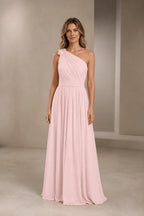 Romantic A-Line One Shoulder Sleeveless Open Back Long Bridesmaid Dress