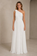 Romantic A-Line One Shoulder Sleeveless Open Back Long Bridesmaid Dress