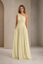 Romantic A-Line One Shoulder Sleeveless Open Back Long Bridesmaid Dress