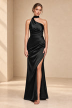 Elegant One Shoulder Sleeveless Ruched Back Floor Length Prom Dress
