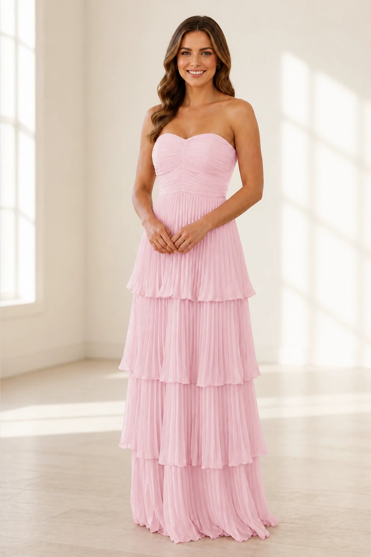 Romantic A-Line Sweetheart Strapless Zip-Back Floor-Length Bridesmaid Dress