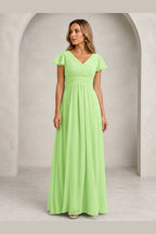 Refined A-Line V-Neck Flutter Sleeve V-Back Long Mother of the Bride Dress