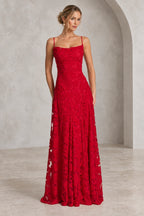 Romantic A-Line Cowl Neck Spaghetti-Strap Lace-Up Back Floor-Length Bridesmaid Dress