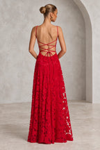 Romantic A-Line Cowl Neck Spaghetti-Strap Lace-Up Back Floor-Length Bridesmaid Dress
