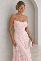 Romantic A-Line Cowl Neck Spaghetti-Strap Lace-Up Back Floor-Length Bridesmaid Dress