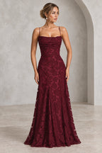 Romantic A-Line Cowl Neck Spaghetti-Strap Lace-Up Back Floor-Length Bridesmaid Dress