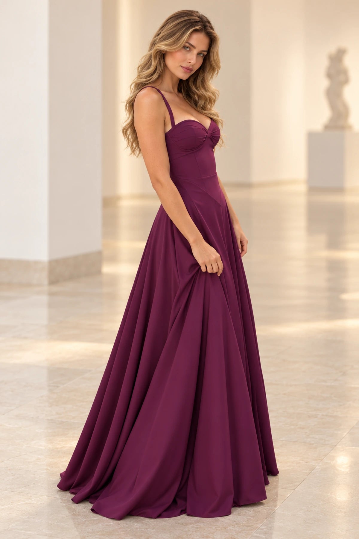 Elegant Satin A-Line Sweetheart Spaghetti Strap V Back Floor Length Bridesmaid Dress