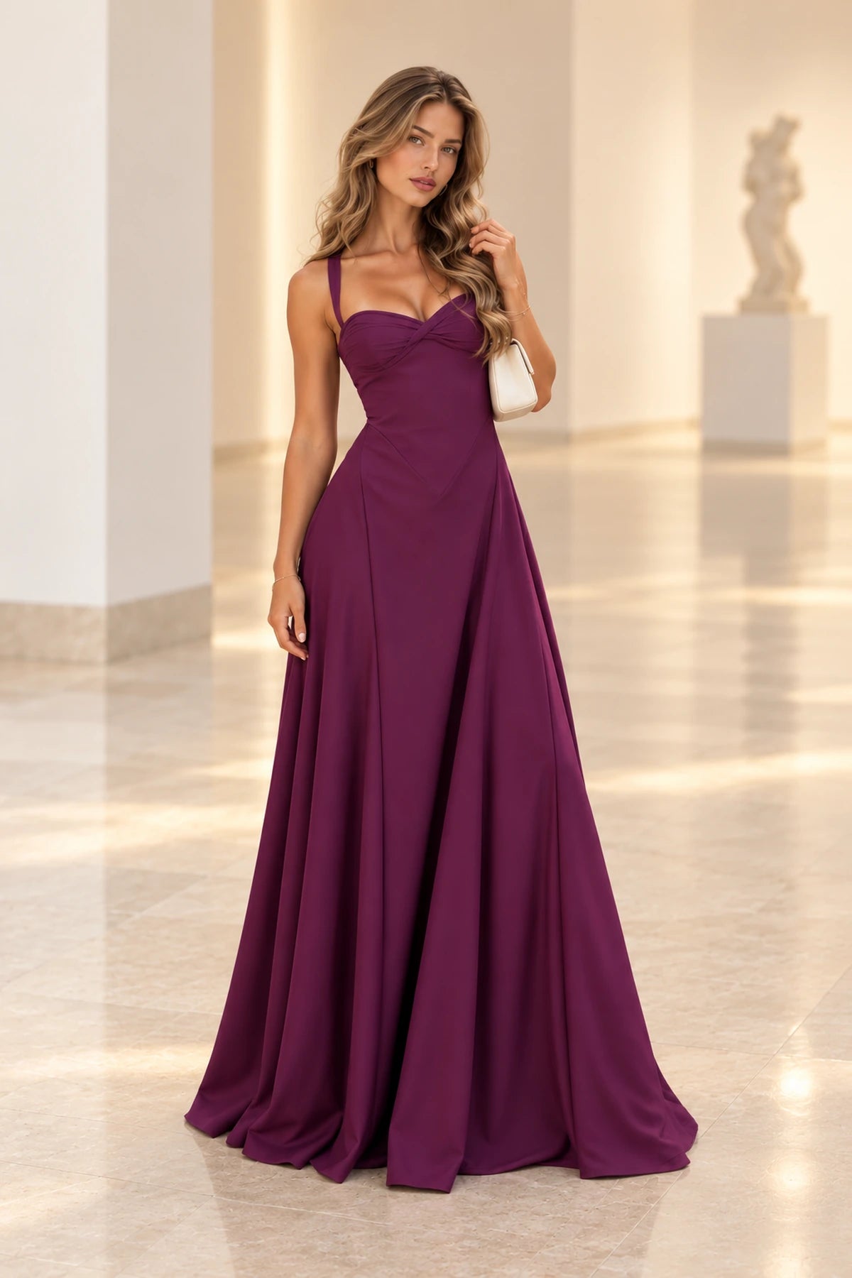 Elegant Satin A-Line Sweetheart Spaghetti Strap V Back Floor Length Bridesmaid Dress