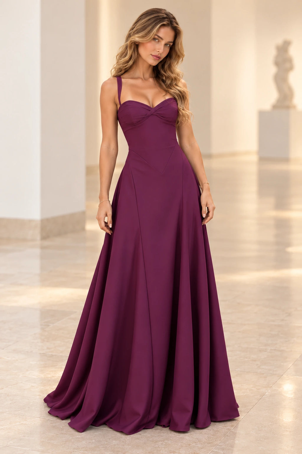 Elegant Satin A-Line Sweetheart Spaghetti Strap V Back Floor Length Bridesmaid Dress