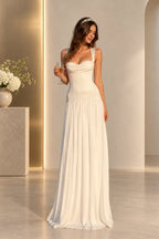 Romantic Satin Chiffon A-Line Cowl-Neck Sleeveless Low-Back Floor-Length Prom Dress