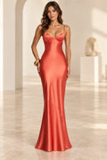 Elegant satin mermaid sweetheart spaghetti strap long prom dress