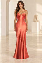 Elegant Mermaid Sweetheart Spaghetti Strap Lace Up Back Satin Long Prom Dress