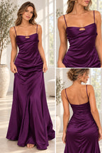 Elegant Satin Mermaid Sweetheart Spaghetti Strap Low Back Floor Length Prom Dress