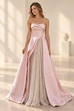 Elegant Satin Sequin Tulle A-Line Sweetheart Sleeveless Zipper Back Floor Length Prom Dress