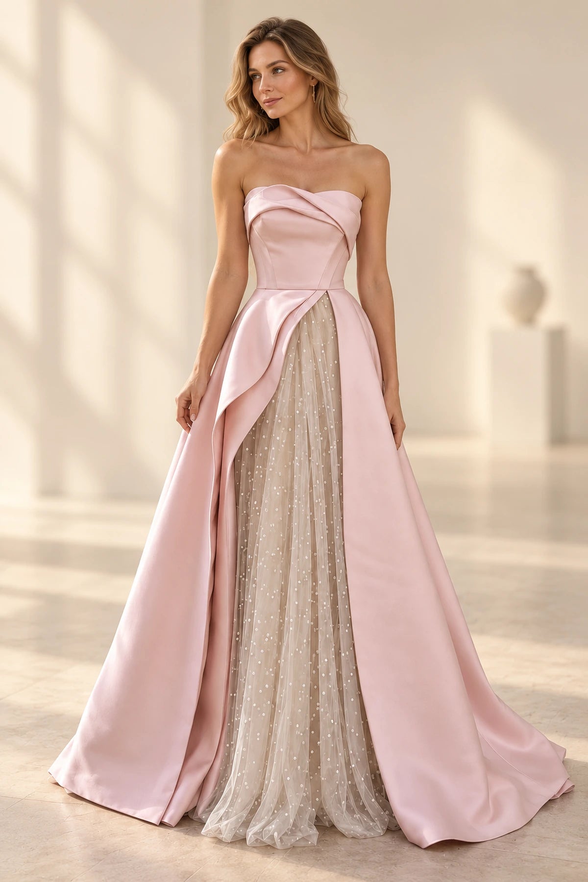 Elegant Satin Sequin Tulle A-Line Sweetheart Sleeveless Zipper Back Floor Length Prom Dress