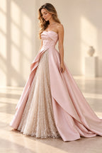 Elegant Satin Sequin Tulle A-Line Sweetheart Sleeveless Zipper Back Floor Length Prom Dress