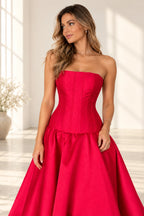 Glamorous Satin A-Line Straight Neck Strapless Corset Back Floor Length Prom Dress