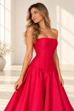Glamorous Satin A-Line Straight Neck Strapless Corset Back Floor Length Prom Dress