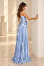 satin-sweetheart-bow-pleated-wedding-guest-dress