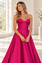 Glamorous Satin A-Line Sweetheart Strapless Zipper Back Floor Length Prom Dress