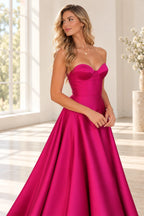 Glamorous Satin A-Line Sweetheart Strapless Zipper Back Floor Length Prom Dress