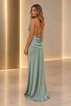 Elegant Satin Sheath V-Neck Sleeveless Open-Back Floor-Length Bridesmaid Dress