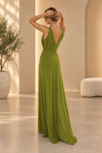 Elegant Satin Sheath V-Neck Sleeveless V-Back Floor-Length Prom Dress