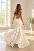 Romantic Lace Mermaid Sweetheart Sleeveless Lace-Up Floor-Length Wedding Dress