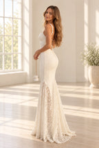 Romantic Lace Mermaid Sweetheart Sleeveless Lace-Up Floor-Length Wedding Dress