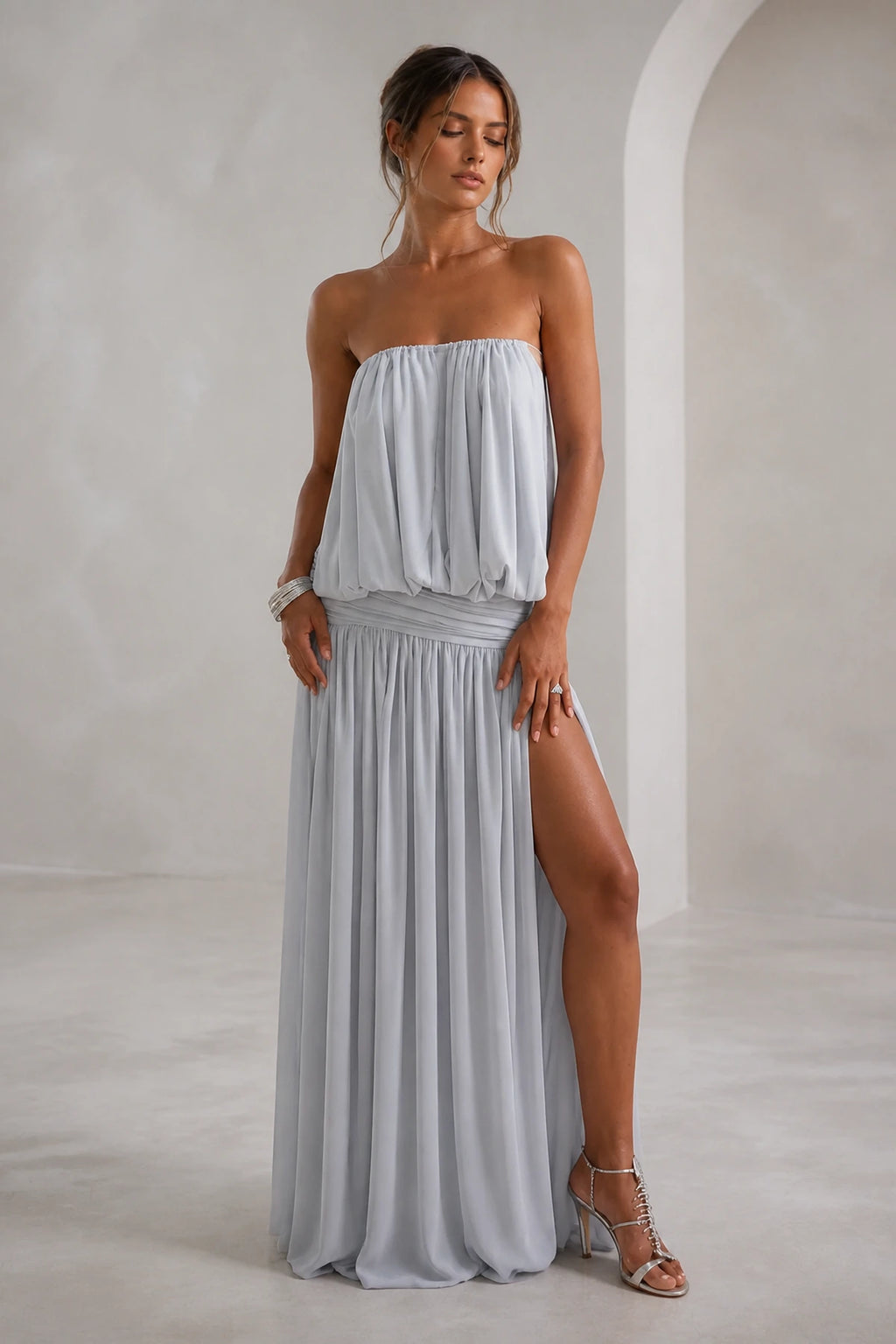 Graceful A-Line Halter Sleeveless Open Back Floor Length Bridesmaid Dress