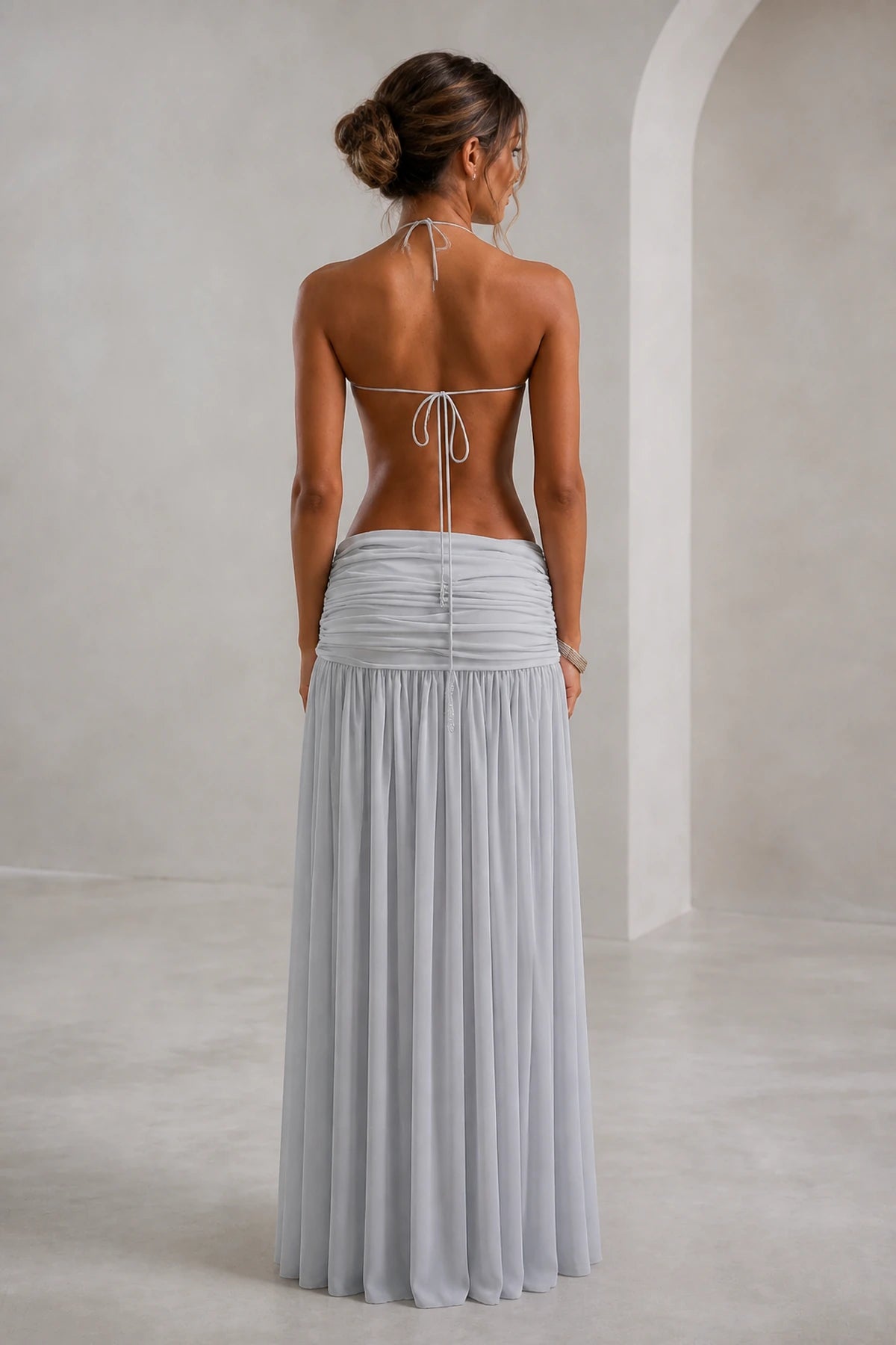 Graceful A-Line Halter Sleeveless Open Back Floor Length Bridesmaid Dress