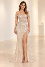 Radiant Mermaid Sweetheart Off Shoulder Open Back Floor Length Prom Dress