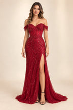 Radiant Mermaid Sweetheart Off Shoulder Open Back Floor Length Prom Dress