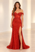 Radiant Mermaid Sweetheart Off Shoulder Open Back Floor Length Prom Dress