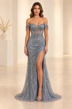 Radiant Mermaid Sweetheart Off Shoulder Open Back Floor Length Prom Dress
